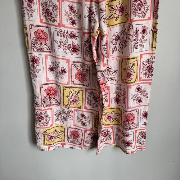 Women's Pants Linen Wide Leg Pink Floral Flowy Pull-on Elastic Waist Eurogirl - Picture 7 of 12